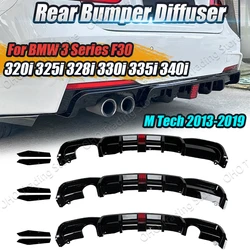 For BMW F30 M Sport 325i 330i MT 2013-2019 Rear Bumper Diffuser Lip With Light Dual Exhaust Black Lip Splitters Valance Spoiler