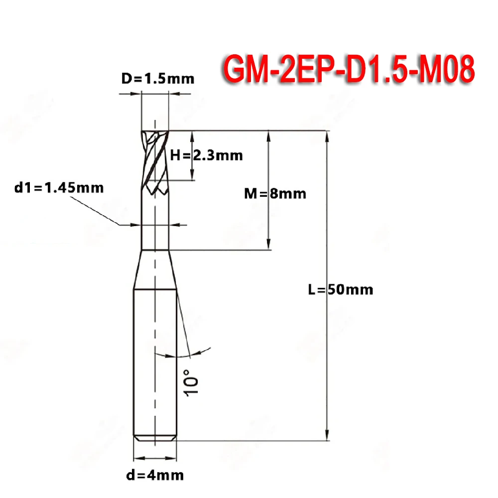 GM-2EP-D1.5-M08 GM-2EP-D1.5-M12 GM-2EP-D1.5-M14 ZCC Solid Carbide End Mills with 8 12 14 Neck and Cutting Deepth