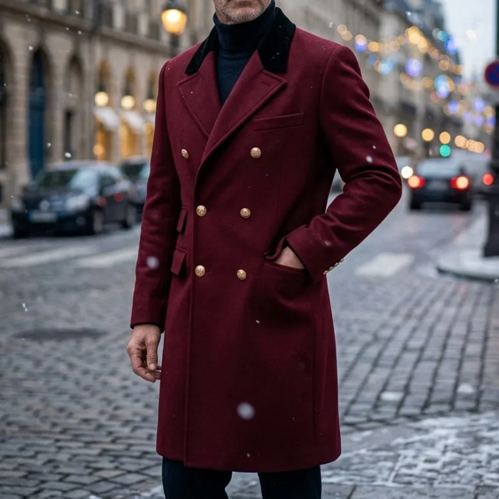 Neuer Winter-Herren-Doppelreihiger Trenchcoat mit Kontrastfarben-Design, Casual/Streetwear, Mehrere Taschen, Warme Winddichte Jacke – Detail 4