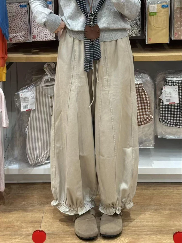 

Широкие джинсы с цветочным бутоном в стиле ретро, женские осенние новые свободные висячие брюки с высокой талией, персонализированные девять укороченных брюк