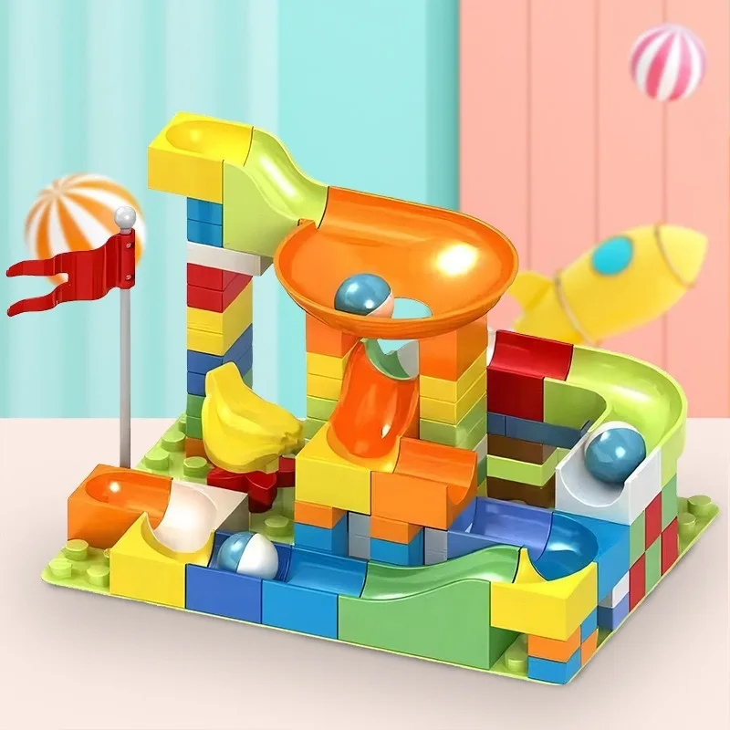 대리석 레이스 런 블록 미로 볼 트랙 대형 펠릿 빌딩 블록, 플라스틱 깔때기 슬라이드 어셈블리, DIY 벽돌, 어린이용 선물, 106 개