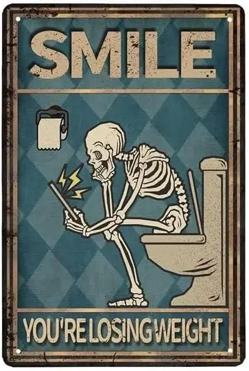 youre losing weight - smile sign - Funny Bathroom Decor Wall Art - Funny Skull Bathroom Wall Art Decor - Halloween Decoration -