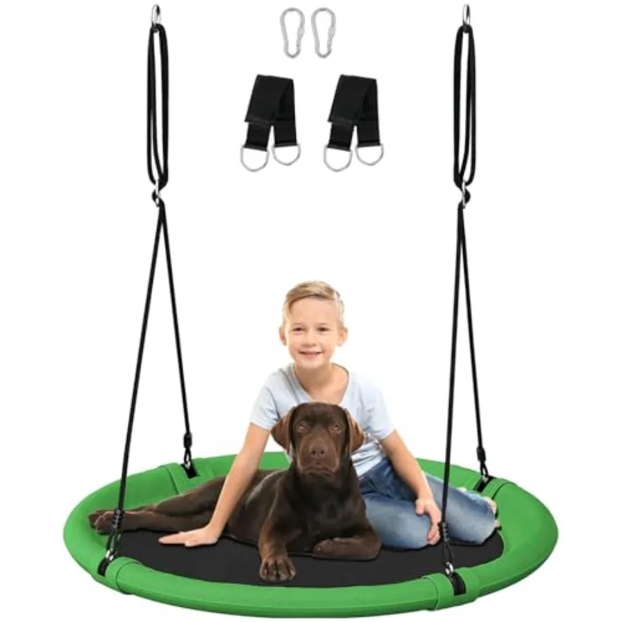 

Качели-тарелка диаметром 40 дюймов для взрослых, регулируемое сиденье для летающих качелей для двора или уличной площадки, зеленые