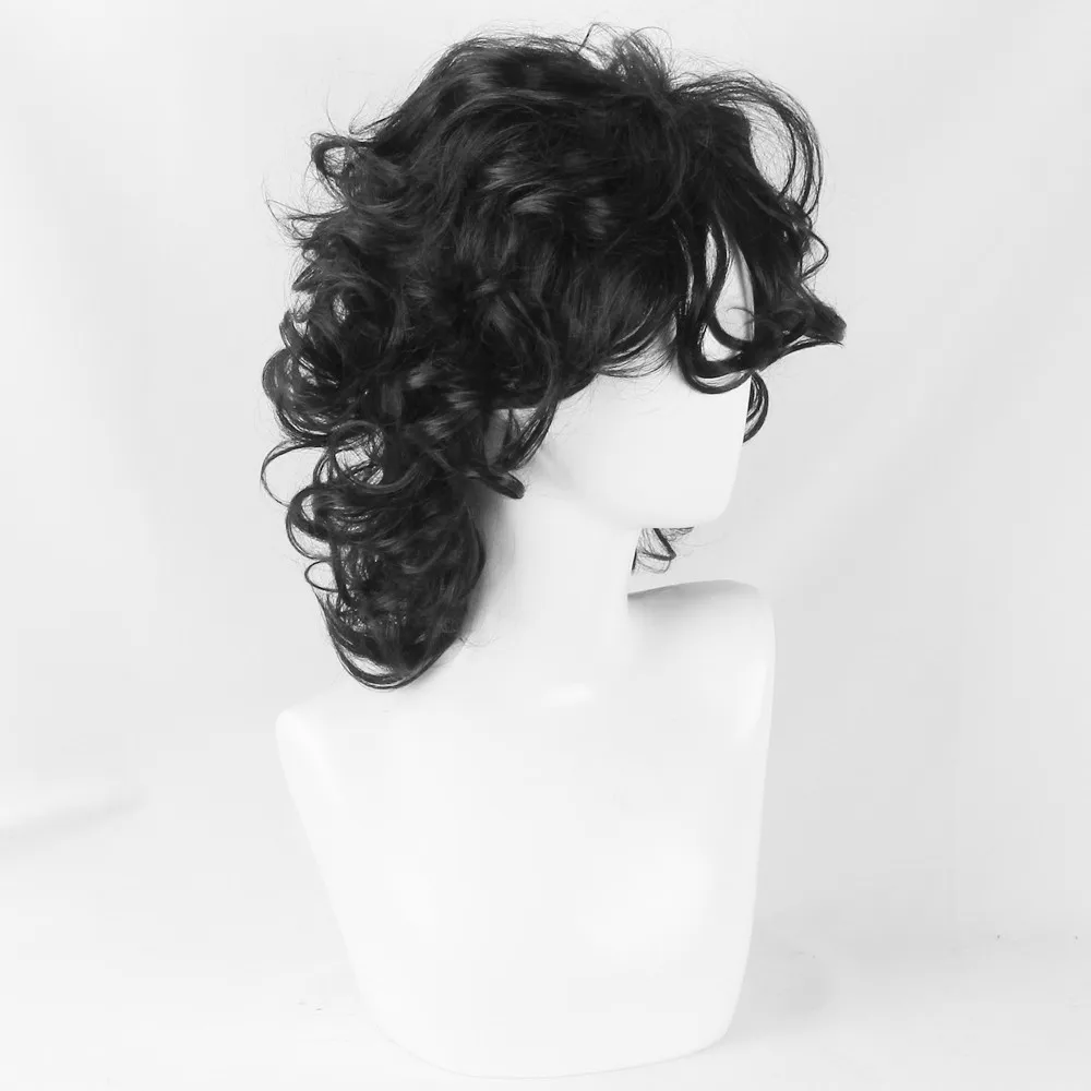 Hip Hop Cool Mullet hair Black Short Mullet Cosplay Wigs Wolf tail hairstyle Curly Synthetic Heat Resistant Fiber