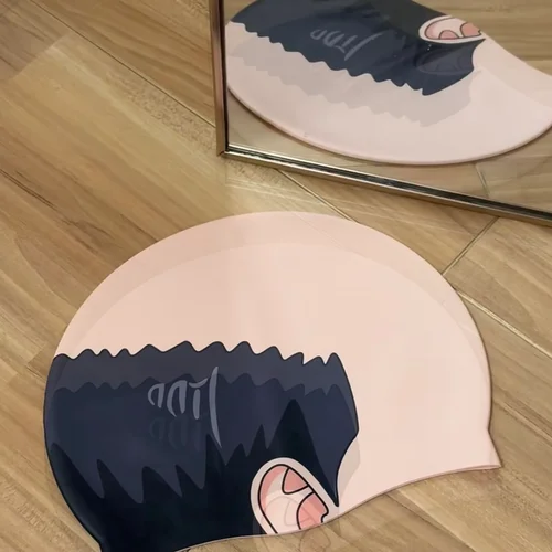 Imagen 2 del producto Divertida gorro de natación con cabeza calva, gorro de natación de silicona con estampado mediterráneo para cosplay y piscinas (unisex, impermeable, antideslizante)