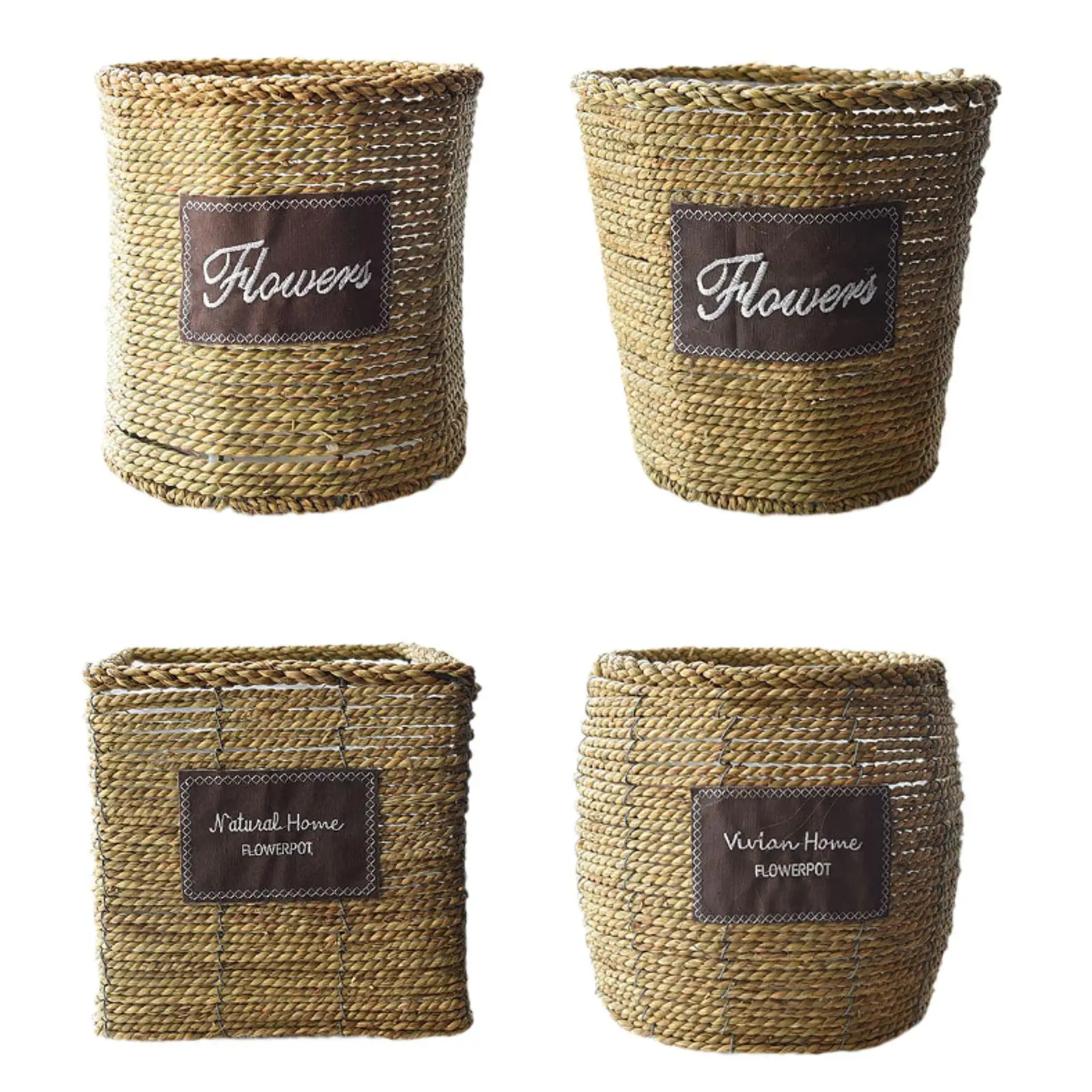 Straw Weaving Planter Basket Rustic Flower Pot for Bedroom Courtyard Garden