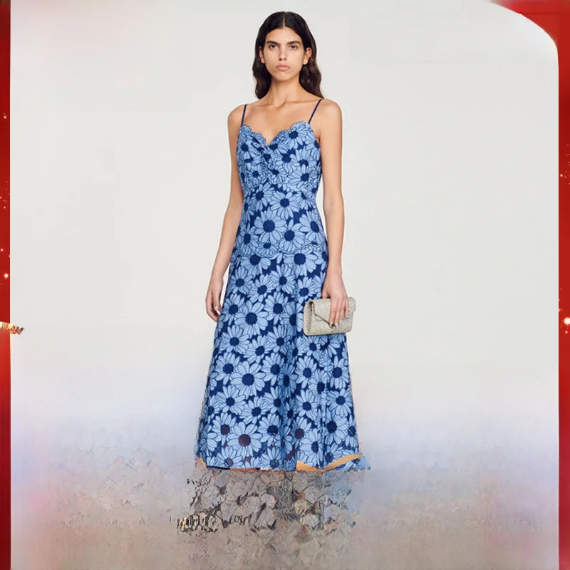 

Новинка! Женское летнее платье с принтом «Ромашки», на бретельках, с завышенной талией, А-силуэт, с вышивкой, длинное, модное.