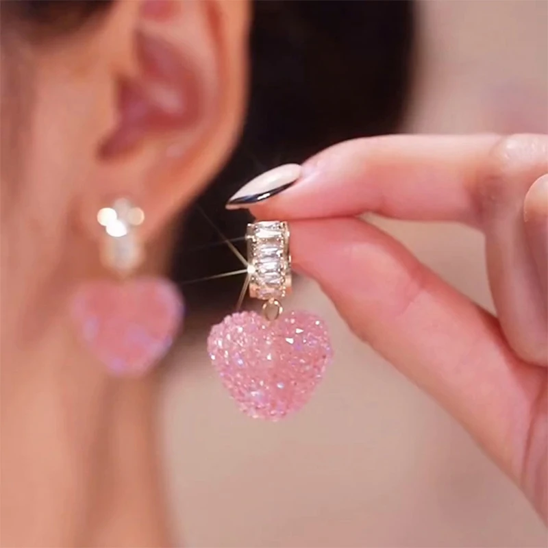 Pink Fudge Love Sweet And Fresh Super Fairy Cute Earrings For Women Korean Fashion Earring Daily Birthday Party Jewelry Gifts