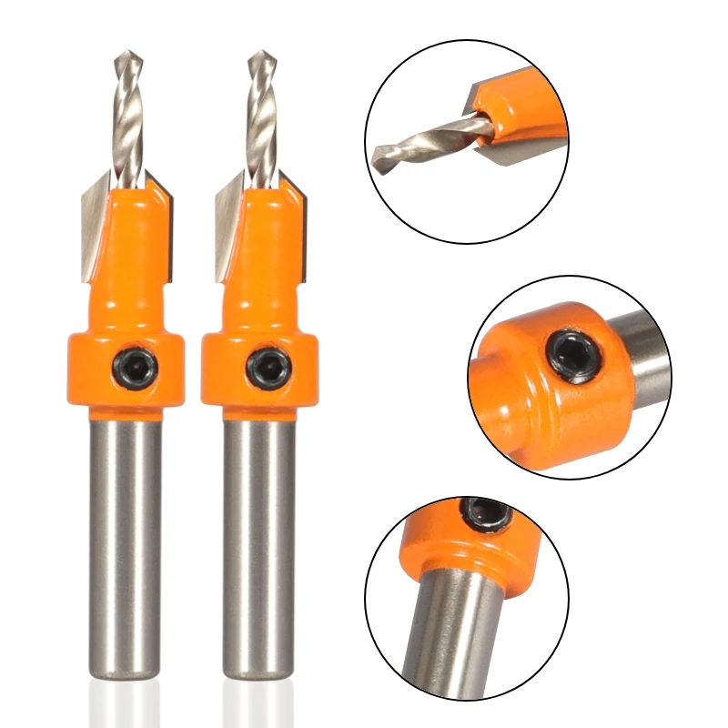 YUSUN-Hss Rebaixador Router Bit, Extrator De Parafuso, Carpintaria Fresa, 8 milímetros Shank