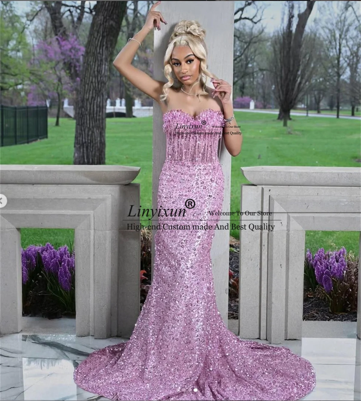 

Sparkly Beaded Rhinestones Prom Dress For Black Girls Customized Mermaid Wedding Party Dress Sexy Tessals Sequins Robe De Soiree