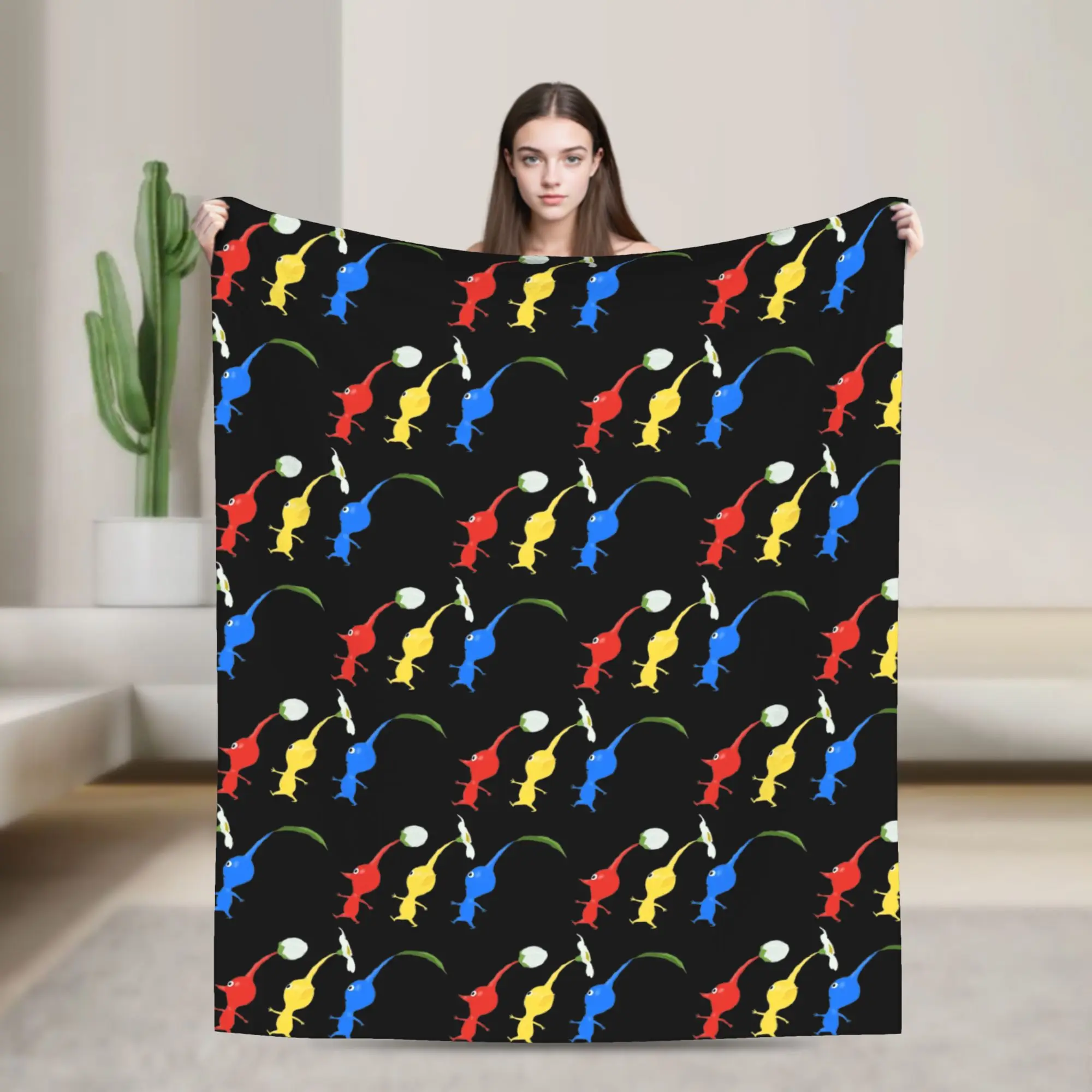 Pikmin Running Fleece Throw Blanket Cartoon Blankets for Bed Outdoor Super Warm Bedding Throws