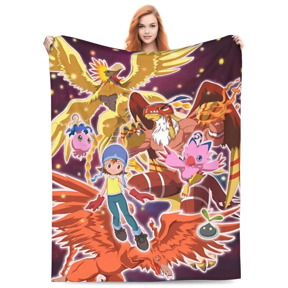 3D Digimon Adventure Monster Cartoon Flannel Blanket Soft Warm Throw Blanket for Couch Chair Travel Bedspread Sofa Bed Cover