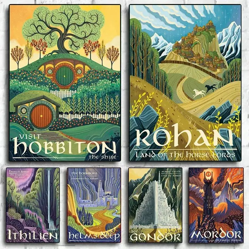 Vintage Ring  Travel Poster Canvas Painting Prints Film Mordor Castle Lord Magic Retro Wall Kid Bed Room Home Decor Frameless