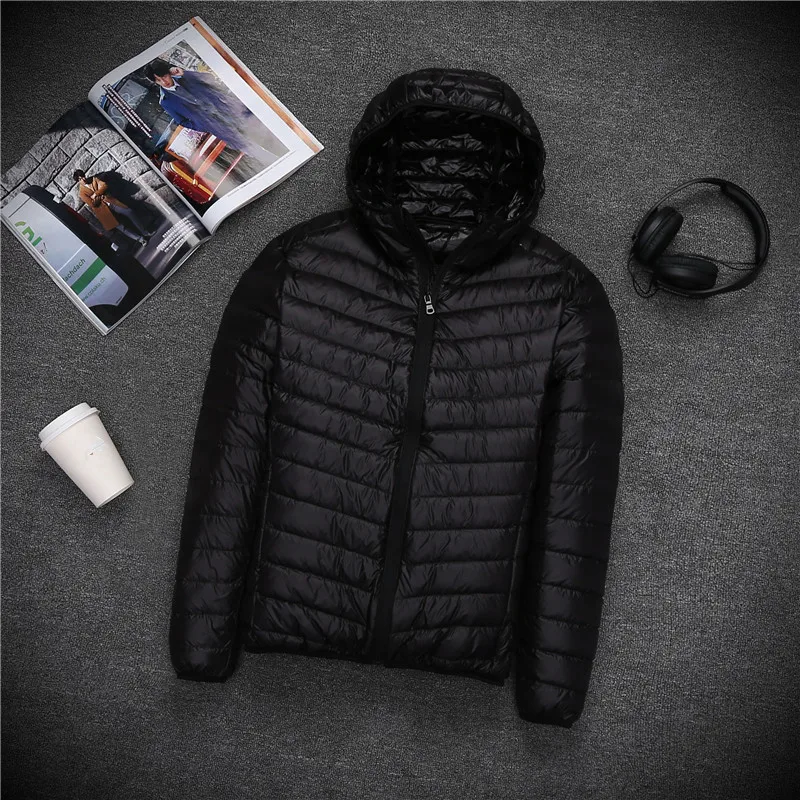 2021 Herfst Winter Lichtgewicht Donsjack Mannen Casual Slim Hooded Ultra-Dunne Warme Jas White Duck Down Jassen Winddicht parka