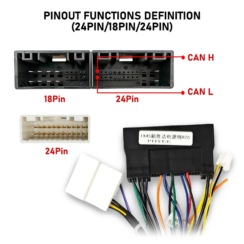 CAN-Bus-Kabelbaum-Decoder 24-Pin/18-Pin/24-Pin, Unterstützt SWC, 16-Pin P&P Android-Adapter, für Hyundai Tucson Santa Fe Kia Sportage Ceed – Detail 4