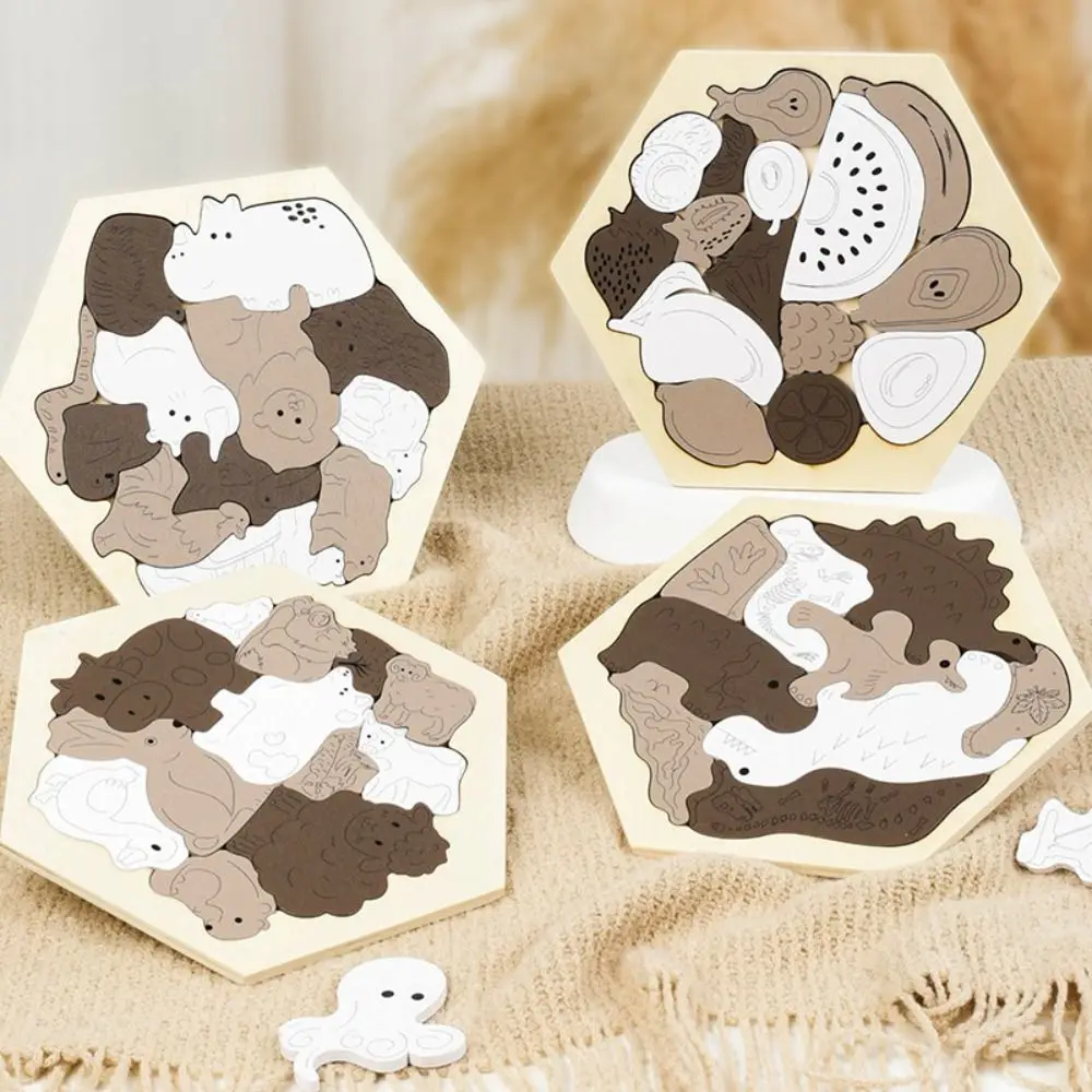Brain Burning Dinosaur Wooden Puzzle Forest Animals Home Decor Fruits Jigsaw Colored Farm Animals Unique Irregular Puzzle
