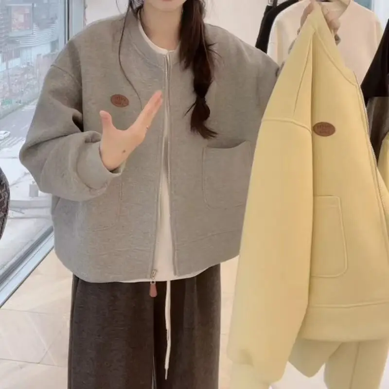 Youthful Short Sleeveless Jacket Spring Autumn New Style  Color Loose Slimming Korean Version Long Sleeve Baseball Colla...
