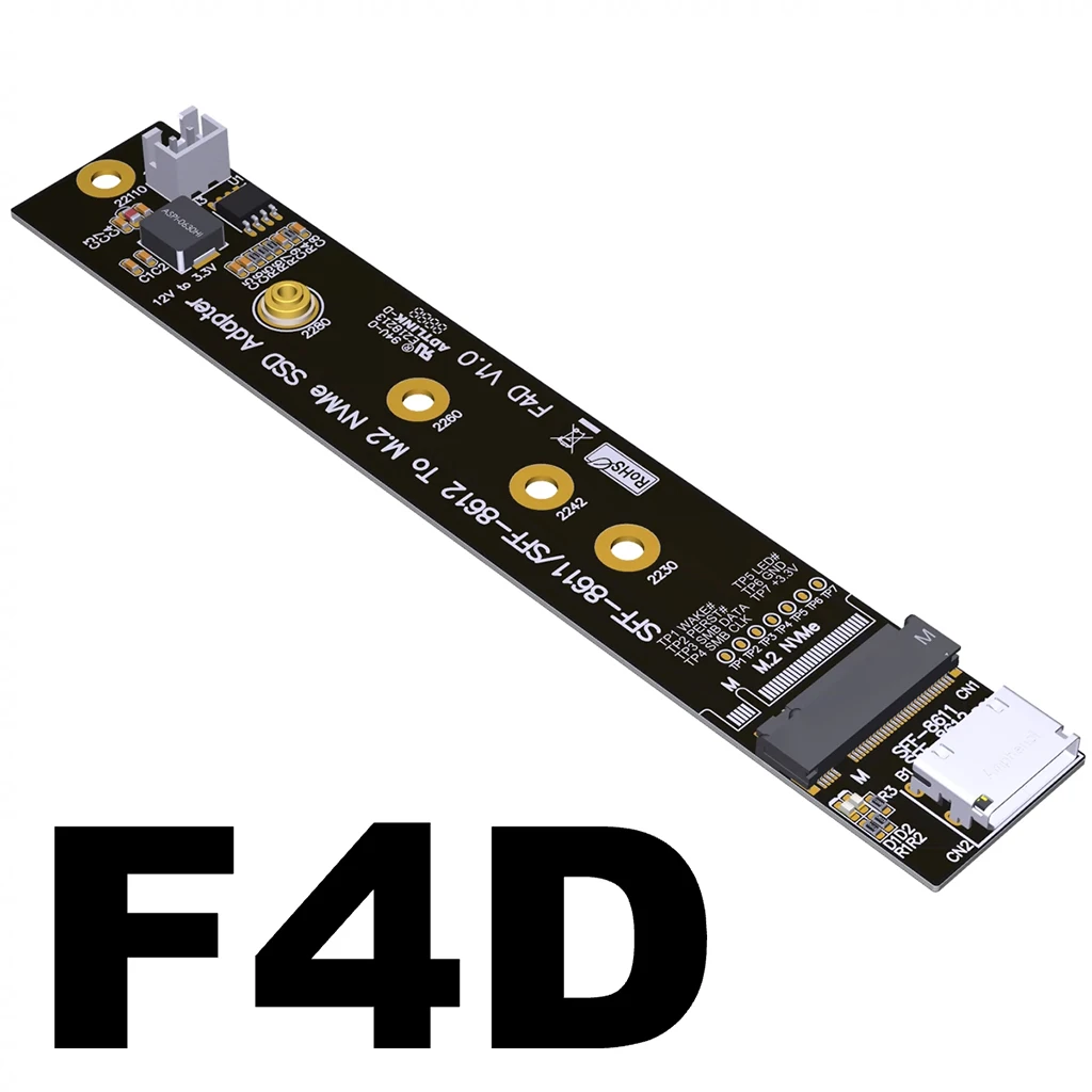 F4D For OCuLink SFF-8611/8612 to M.2 NVMe M-key 2230 2242 2260 2280 SSD Adapter Card PCIe 4.0 x4 Gen4 64Gbps Expansion Card