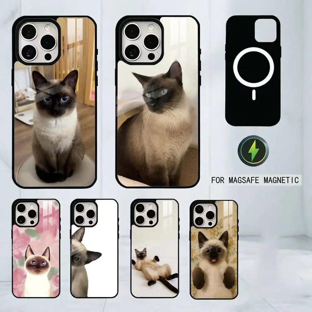 

S-Siamese Cat Cute Phone Case For iPhone17,16,15,14,13,12,11 Plus,Pro Magnetic with Magsafe Wireless Charging