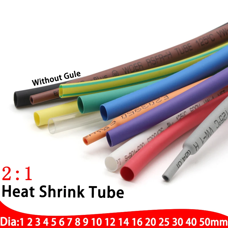 1 Meter Dia 1 2 3 4 5 6 7 8 9 10 12 14 16 20 25 30 40 50 mm Heat Shrink Tube 2:1 Polyolefin Thermal Cable Sleeve Insulated