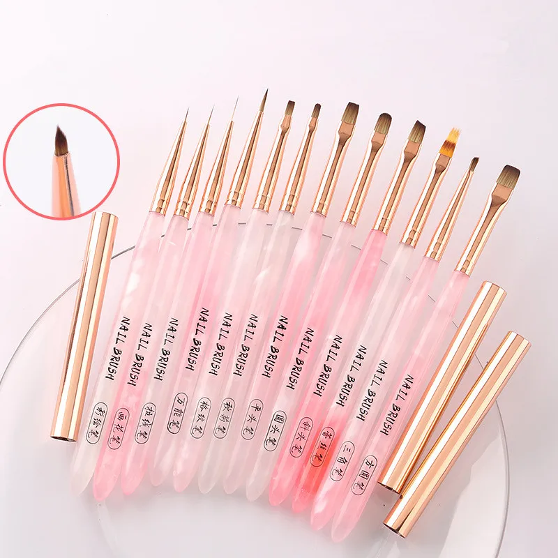 Nail Design Art Pen Pink Transparent Brush Painting Brush Uv Gel Extension Drawing Carving Pen Diy Manicure Tool Pędzel do paznokci