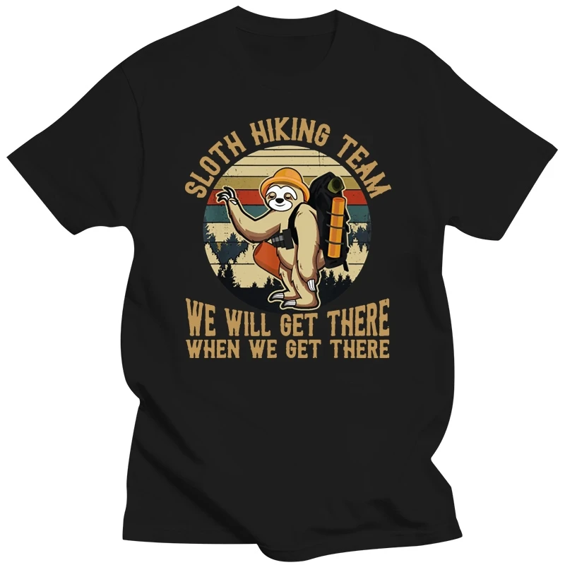 Sloth Hiking Team We Will Get There Funny Vintage T Shirt Interesting Pictures Authentic Round Neck Vintage Customized Tee Shirt