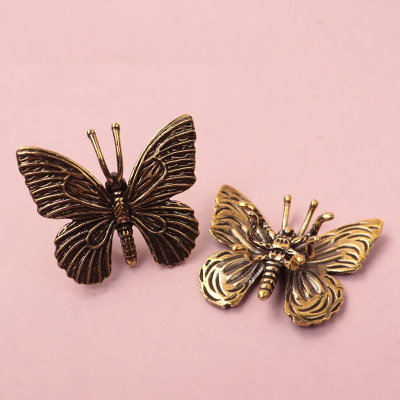 Solid Pure Brass Butterfly Figurines Miniatures  Ornament Antique Copper Insect Statue Home Decoration Craft Accessories Desktop