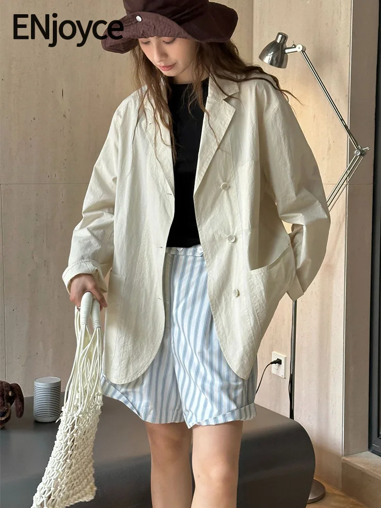 

2024 Summer Women Wide Shoulder Lightweight Blazers Korean Fashion Workwear Loose Suit Coat Sun Protection Jacket