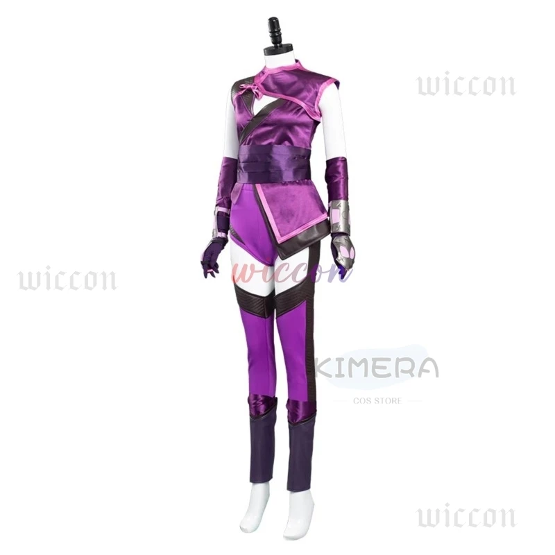 لعبة مورتال ميلينا كوسبلاي كومبا مجموعة كاملة زي مثير باللون الأرجواني للنساء ملابس تنكرية للهالوين بدلة كرنفال