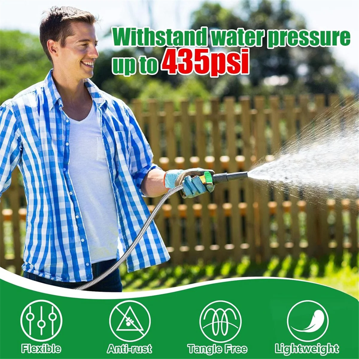 Tubo da giardino corto, tubo flessibile a tenuta stagna in metallo, tubo flessibile in acciaio inossidabile 304 per irrigazione da giardino all'aperto 3Ft