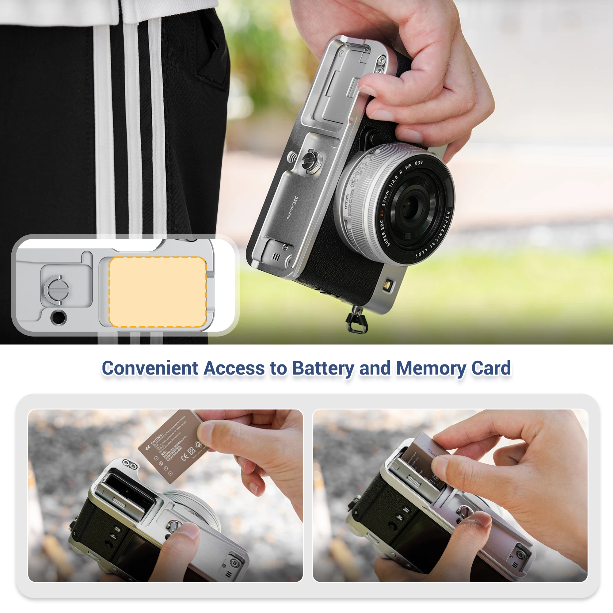 JJC X-E5 L-förmiger Metallgriff für Fujifilm Fuji X-E5 Kamera, integrierte Schnellwechselplatte für Arca, ergonomischer weicher Silikon-Handgriff