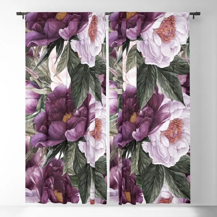 Watercolor Peonies and Green Leaves Blackout Curtains 3D Print Window Curtains for Bedroom Living Room Decor Window Treatments