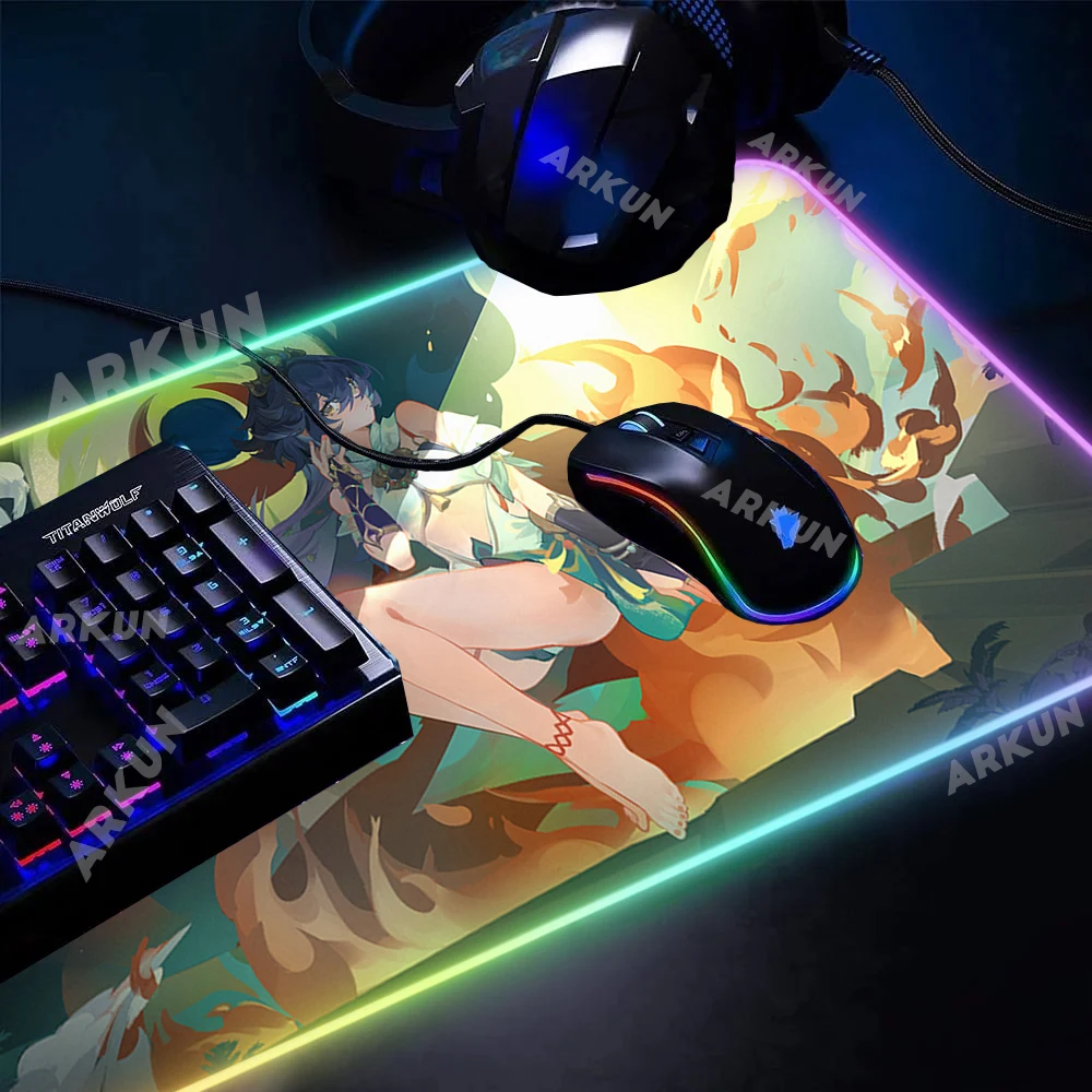 RGB XXL 900x400 Kawaii Sex Hot Girl YunLi Fashion Honkai Star Rail Gaming Mouse Pad Computer Anime Large Backligh Table LED Mat