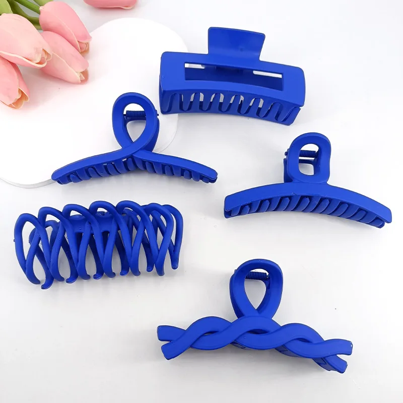 

New Combination Simple Girls Women Geometric Pattern Rectangle Back Head Hairpins Clip Large Frosted Klein Blue Hair Claw