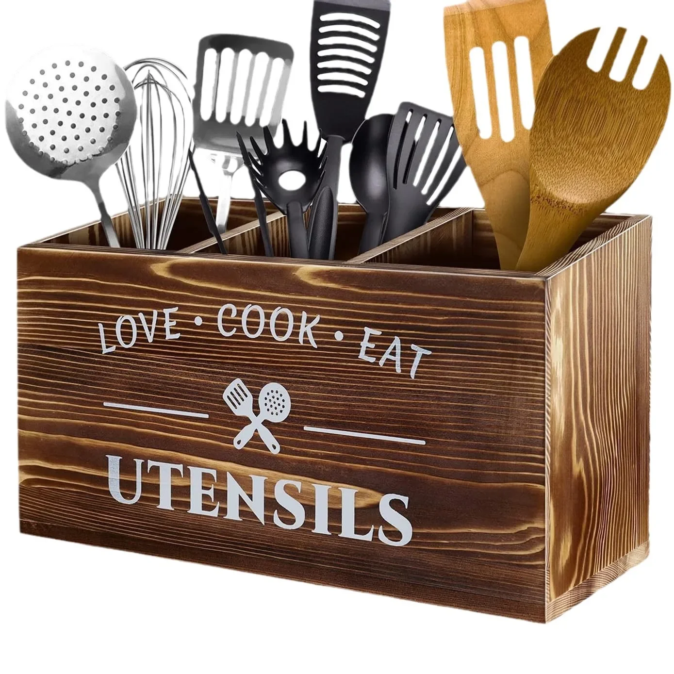 

Wooden kitchen tabletop storage box compartments kitchen utensils organizing box Knife, fork and spoon sorting storage basket