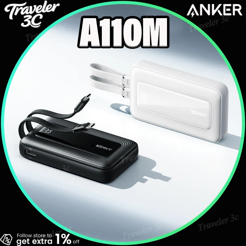 ANKER A110M 45W Batería Externa Portátil de Carga Rápida con Cables USB-C Duales Integrados, Aprobada para Vuelos, para iPhone 17 y MacBook Air