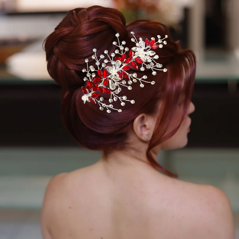 

DZ223 Red Crystal Bridal Hair Accessories Wedding Jewelry Rhinestone Tiaras Princess Headwear Party Bride Headpiece Gift