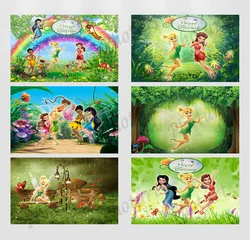 Disney Wonderland Tinker Bell Backdrop Kids Birthday Background Fairy Tale Tinkerbell Vinyl Polyester Photography Decor Props