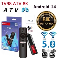 TV98 ATV Mini TV Stick Android 14 H618 Quad Core Cortex A53 Support 8K Video 4K Wifi6 BT5.0 Voice Remote Smart TV Box