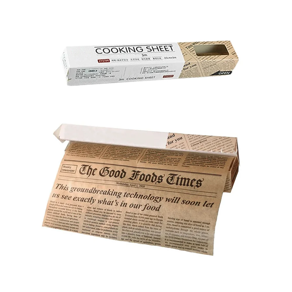 1Set Baking Parchment Paper 5m Roll Non Stick Baking Paper Newspaper Printing Design Food Wrapping Paper for Baking Cookie Bread