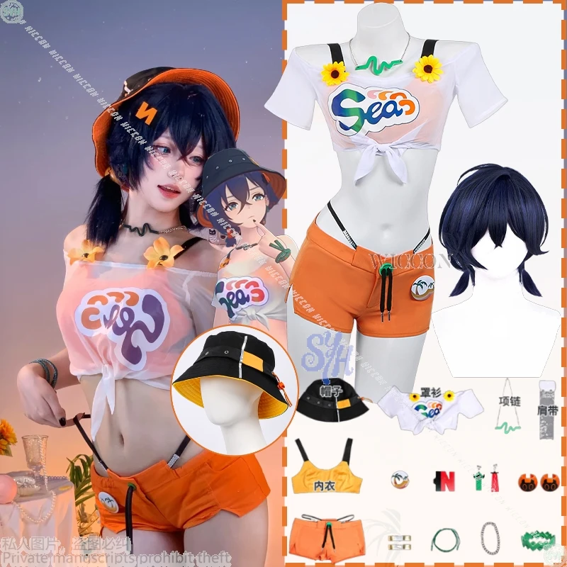

Belle Cosplay Game Zenless Zone Zero Anime Costume Summer New Outfits Crop Top Swimwear Orange Bikini Jirai Kei Girls Halloween