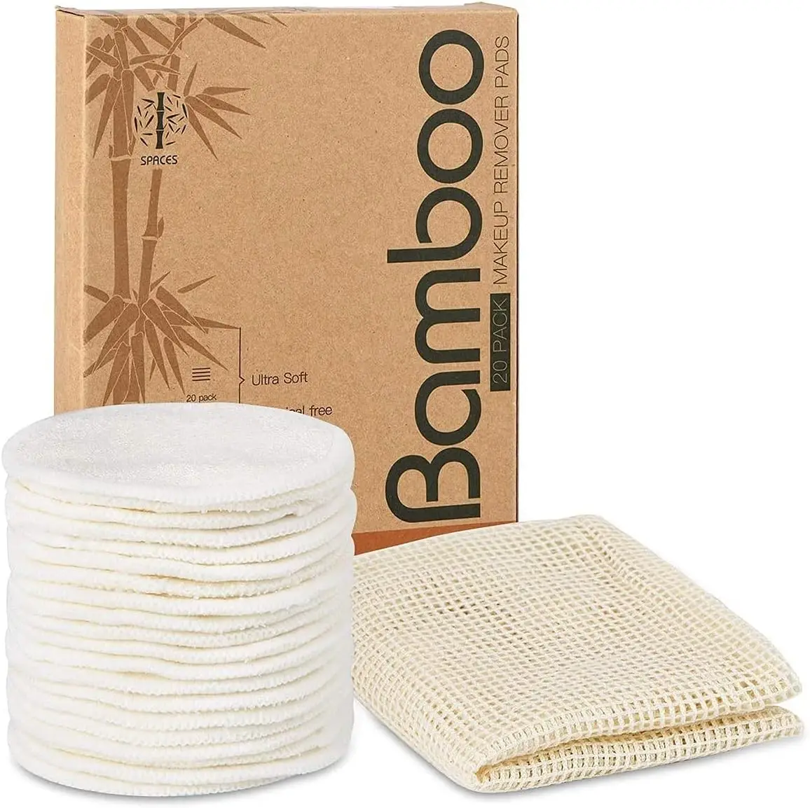 

20 Organic Reusable Makeup Remover Pads Washable Bamboo Cotton Rounds for All Skin Types with Laundry Bag