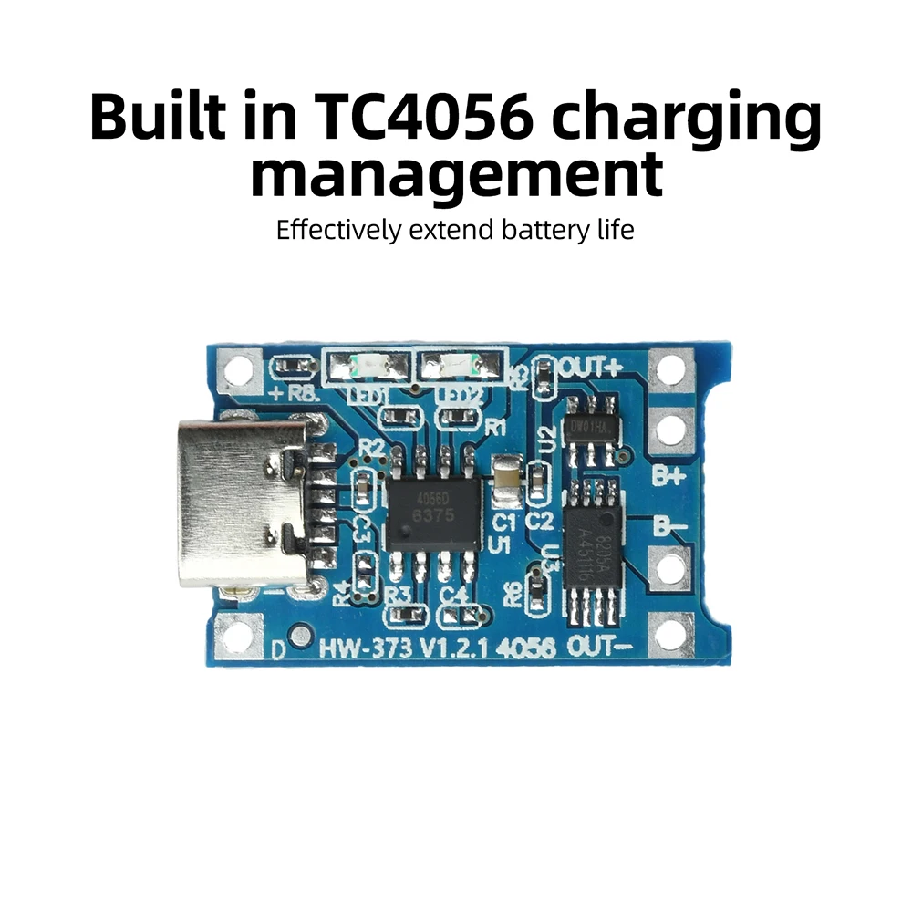 TC4056 18650 Lithium Battery Charger Module USB Type-C 5V 1A with Protection Circuit Overcharge Overcurrent Indicator Light