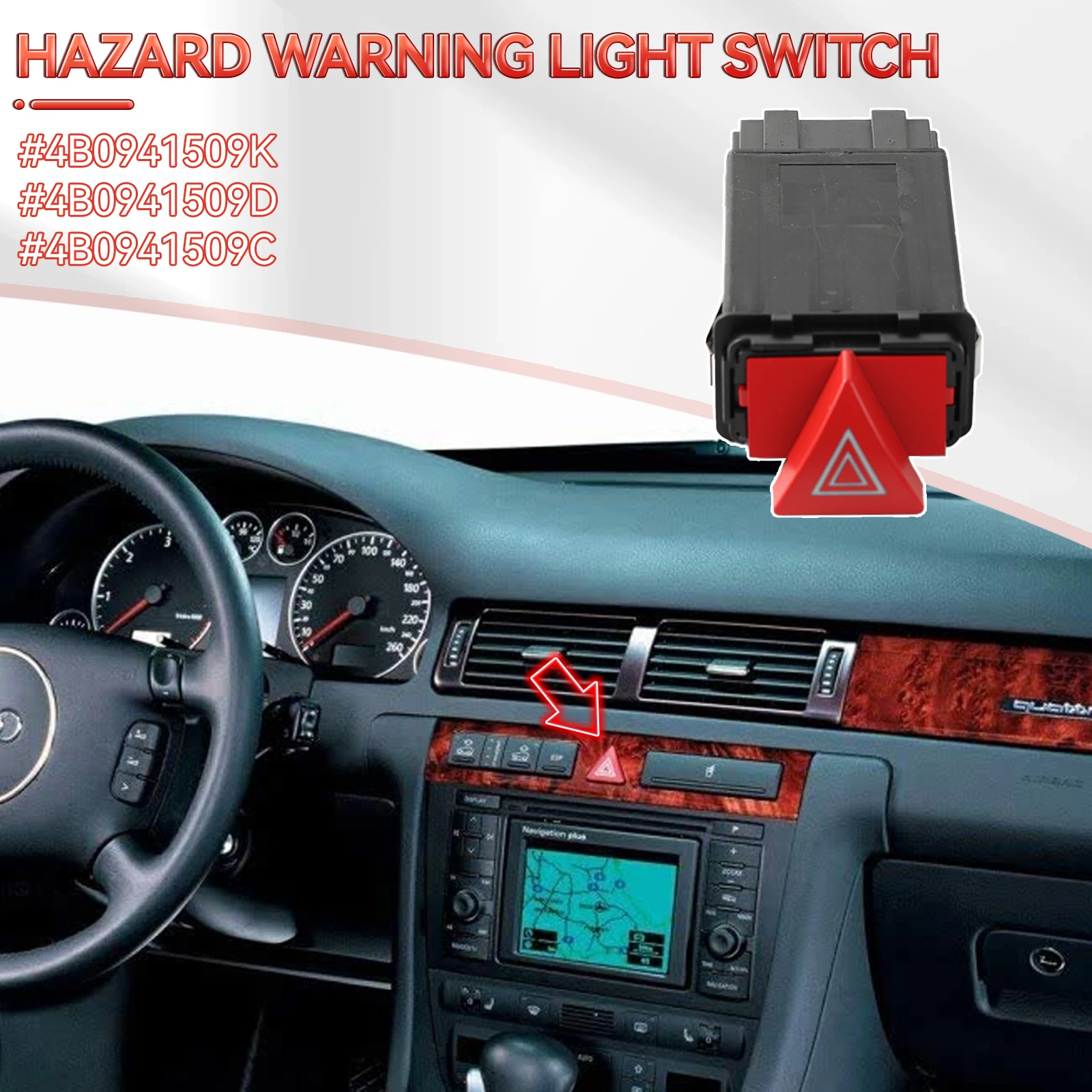 Emergency Hazard Warning Light Flasher Switch Button Fits For Audi A6 S6 RS6 C5 Allroad Quattro 4B0941509C 4B0941509K 4B0941509D