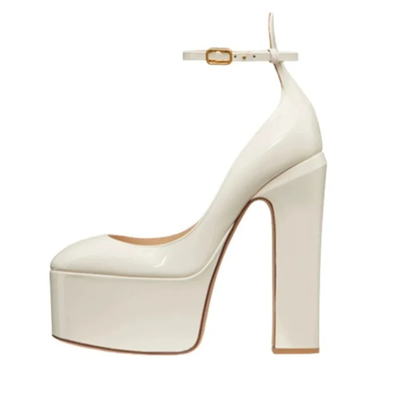 Europe And America Ultra High Heels Platform Women's Sandals Round Toe Crude Heel Female Pumps Patent Leather Lady Single Shoes