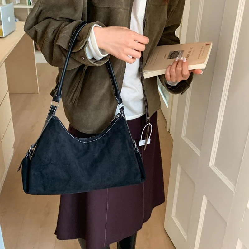 Women's Shoulder Bag Retro Suede Bag Women's Large Capacity Matte Messenger Bag Commuter Simple Tote Bag