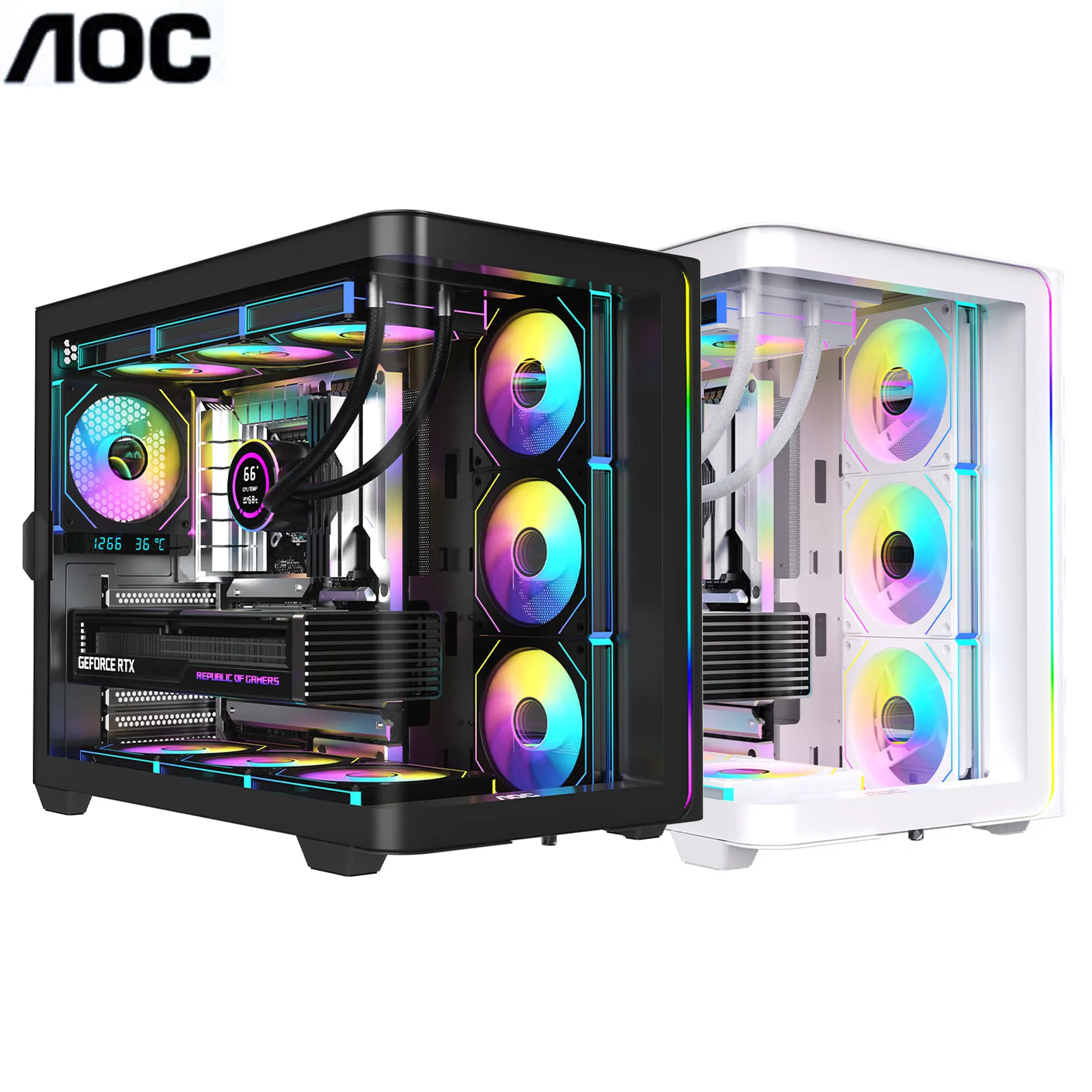 

AOC CG455 Sea-View Room Computer Case with Integrated Curved Glass 360-Degree Water Cooling Support And ARGB Lighting Strip