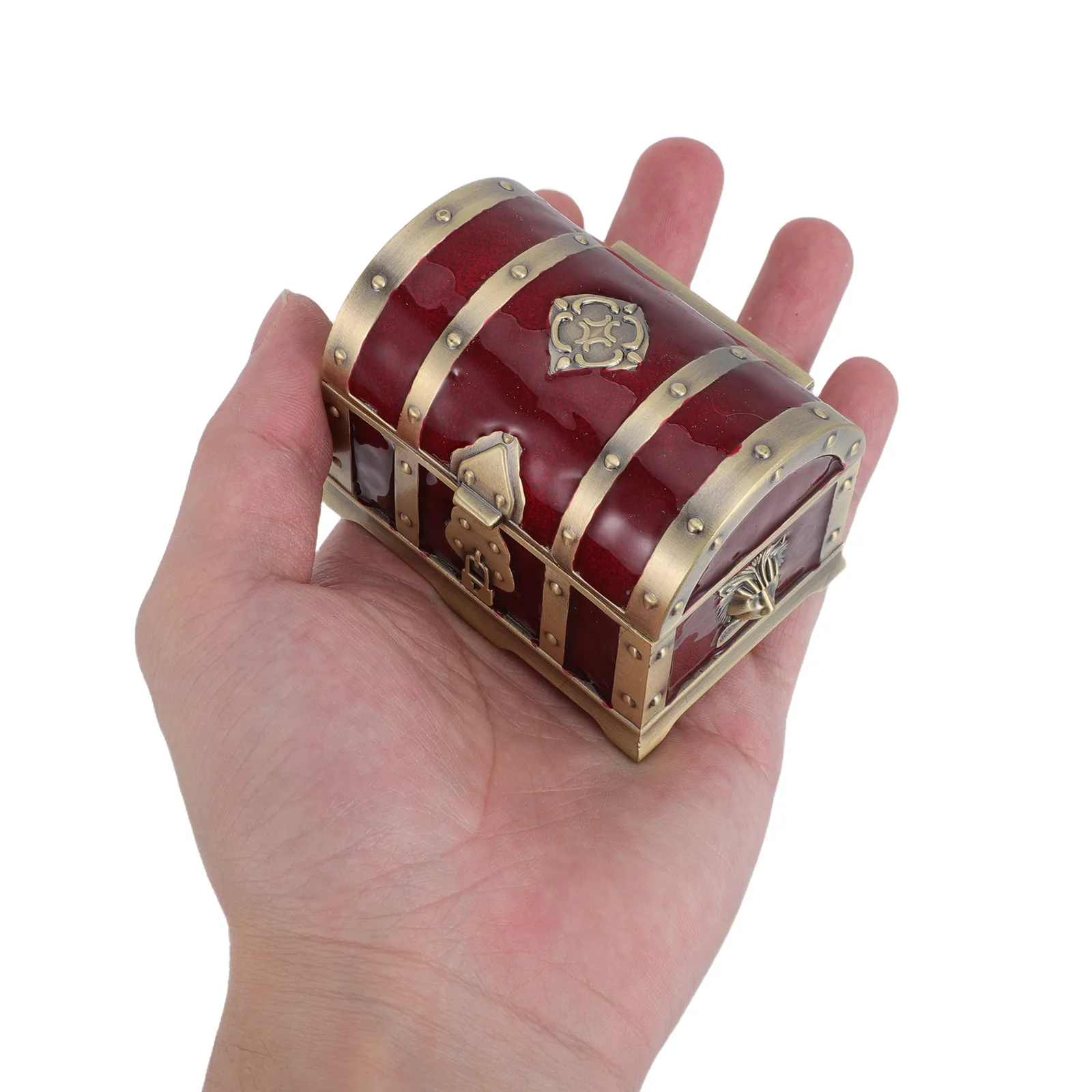 

Small Treasure Chest Lock Vintage Jewelry Storage Box Dark Red Decorative Organizer for Rings Earrings Bracelets Treasure Holder