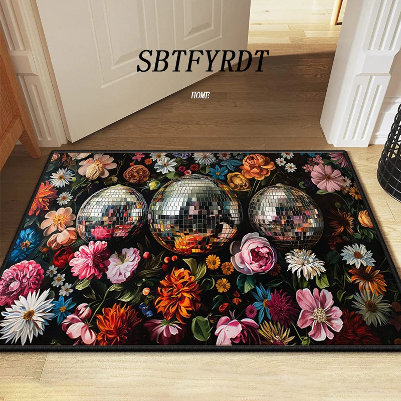 VIKAMA Floral Illustration Carpet Home Decoration, Door Floor Mat, Bathroom Anti-slip Mat, Soft, Comfortable and Dirt-resistant