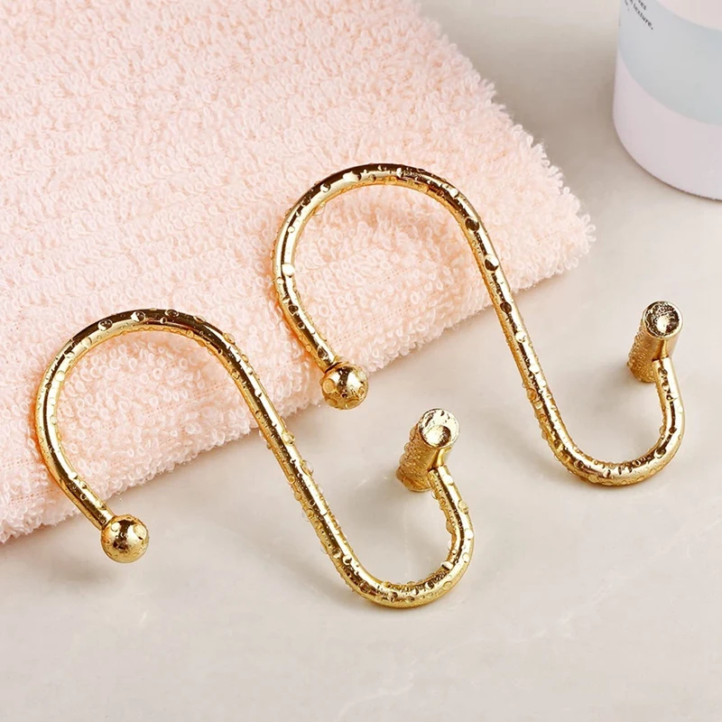 Shower Curtain Hooks Rings,Brass Decorative Shower Curtain Rings For Bathroom Shower Rod,Shower Hooks Hangers T Shaped